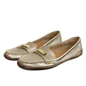 Women's Designer Calvin Klein Champagne Gold Patent Leather Flats Loafers - Sz 9